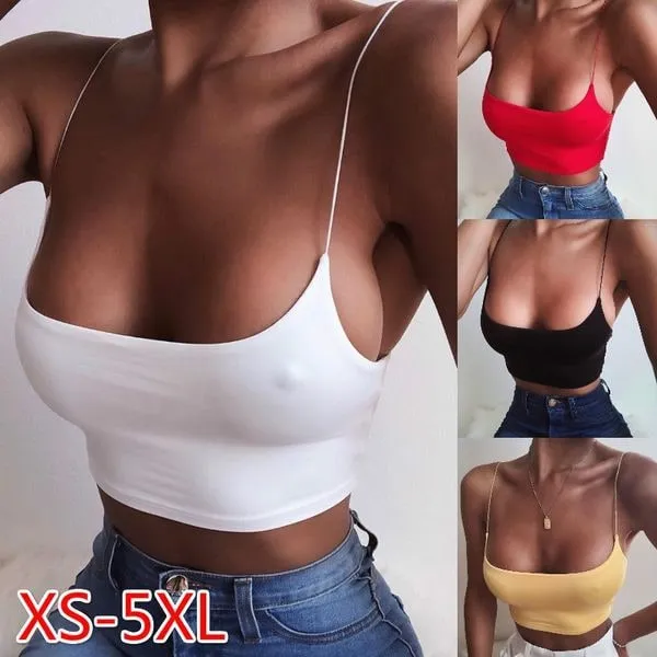 Bra Tanks European and American Solid Color Tight Bottom Vest U-Neck Low Cut Exposed Navel Small Suspender Sports Bra Camis