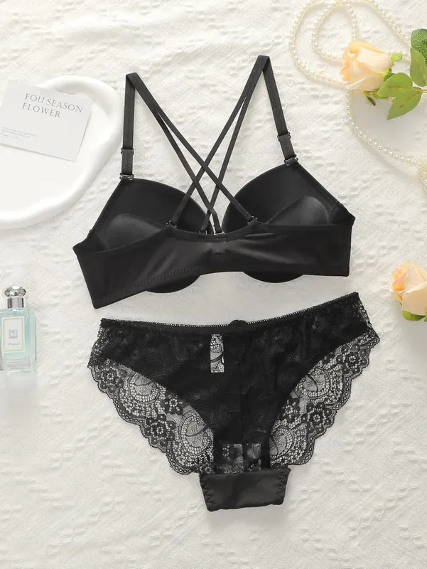 Women's Front Closure Push Up Bra and Panty Set Underwire Lingerie Set 2 Piece Underwear Sets Sexy Comfortable Daily Essentials