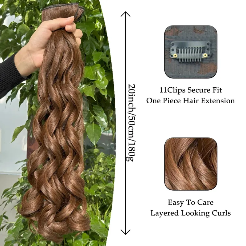 Synthetic 20 Inch Long Curly Clip In Hair Extensions 4pcs/set Bouncy Wavy Fake Hair Black Blonde Suitable For Women To Wear — image 2
