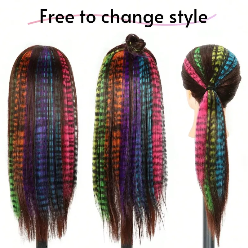 1pc/2pcs/3pcs/4pcs/6pcs/8pcs18" Long Straight Zebra Print Synthetic Feather clip in Hair Extensions Ideal Halloween Christmas