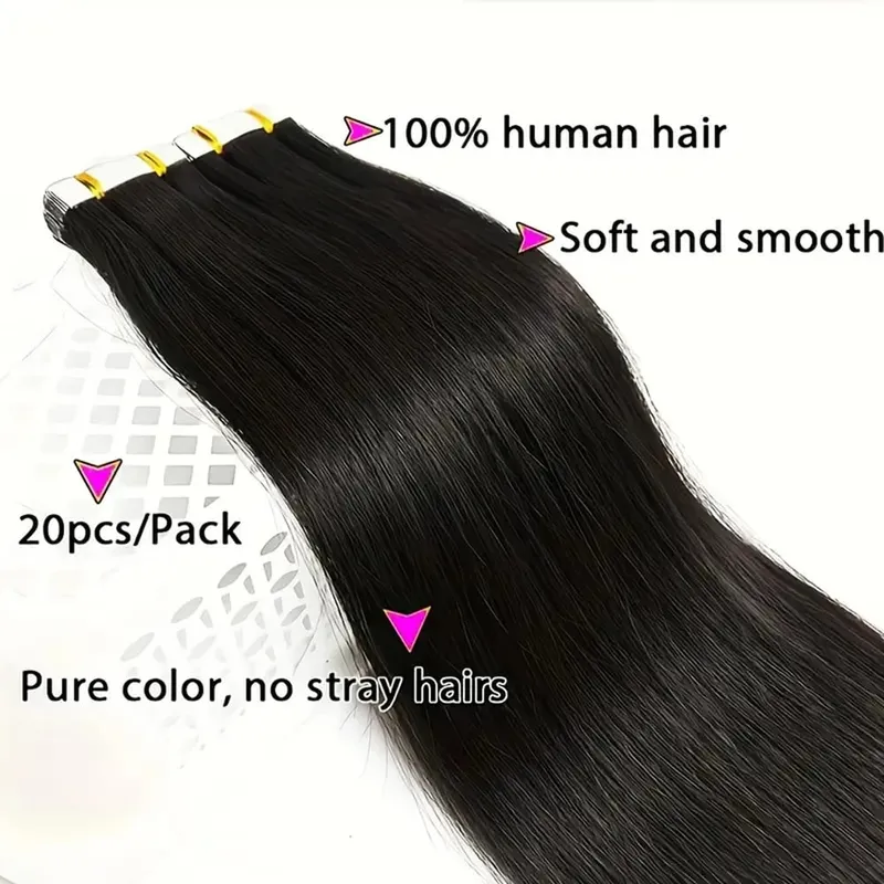 26 Inches Tape In Hair Extensions Straight 100% Human Hair Adhesive Replaceable Seamless Skin Weft Tape 20/40pcs Hair For Women