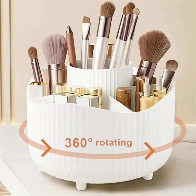 360° Rotating Makeup Organizer Makeup Holder Cosmetic Storage with 5 Compartments Multi-Functional Holder for Brushes Pen