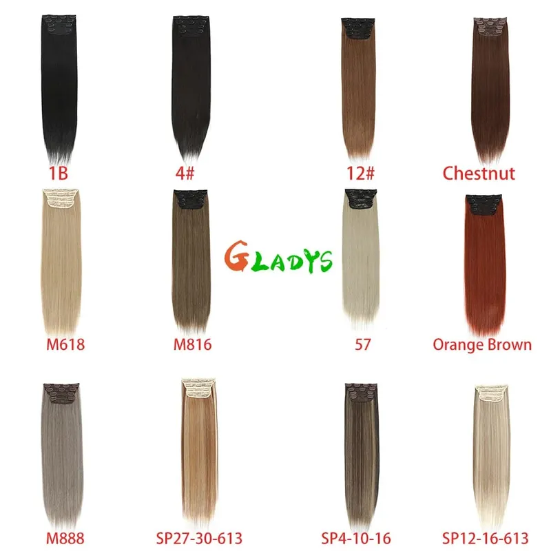 200G/lot Orange 11 Clips Ins Hair Extensions 24 Inch 4Pcs/lot Straight Highlight Synthetic Hair Clip Ins Daily Use Hair Pieces