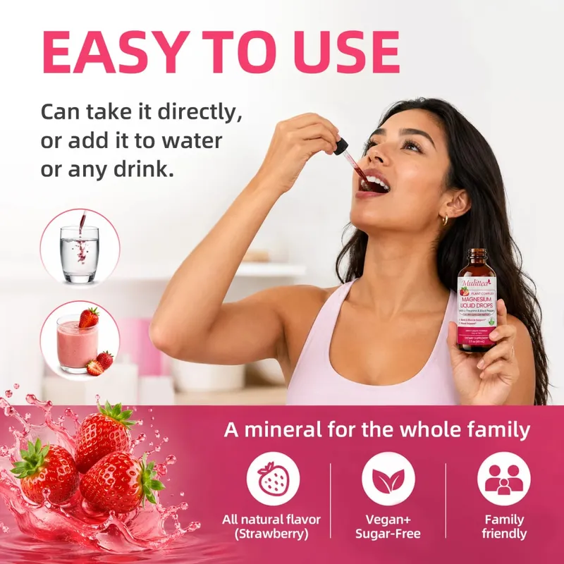 Mulittea Magnesium Drop Vegan+ ללא סוכר תומך ברגיעה ובריאות שינה תומך בתפקוד שרירים ומערכת העצבים עוזר לשמור על איזון אלקטרוליטים בריא