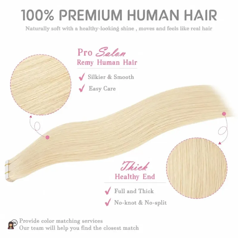 Platinum Blonde Tape In Hair Extensions Human Hair #60 Color 20Pcs 40G Invisible Tape Ins Seamless Skin Weft Remy Hair Extension