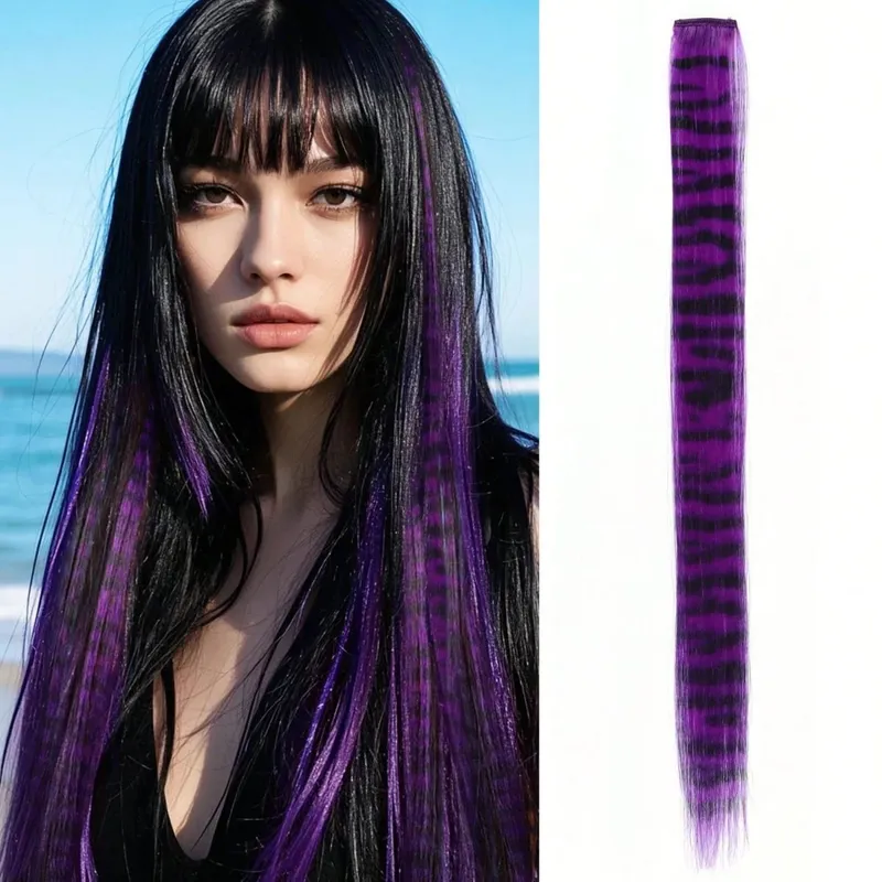 1pc/2pcs/3pcs/4pcs/6pcs/8pcs18" Long Straight Zebra Print Synthetic Feather clip in Hair Extensions Ideal Halloween Christmas