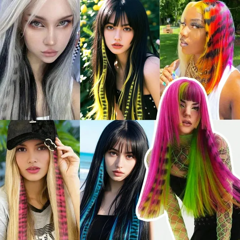 1pc/2pcs/3pcs/4pcs/6pcs/8pcs18" Long Straight Zebra Print Synthetic Feather clip in Hair Extensions Ideal Halloween Christmas