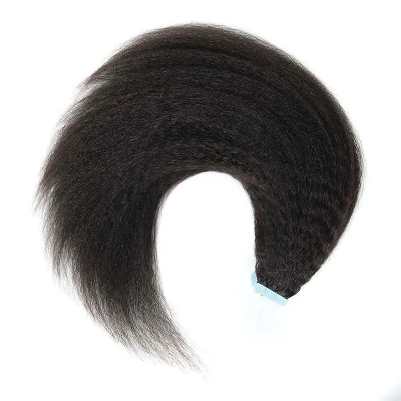 Natural Black Tape in Hair Extensions Real Human Hair Light Yaki Tape ins #1B Yaki Straight
