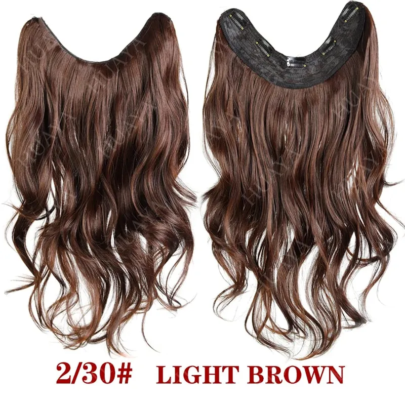 Grampo em extensões de cabelo 20 "extensão de cabelo de uma peça longo ondulado em camadas penteados naturais macios sintéticos postiços para mulher