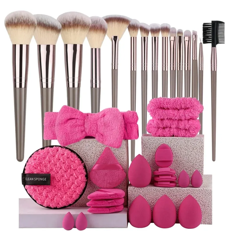 Premium Makeup Brushes Set Including Makeup Brushes Hairband Wrist Sponge Ball Powder Puff Silicone Cleaning Makeup Brush Tool