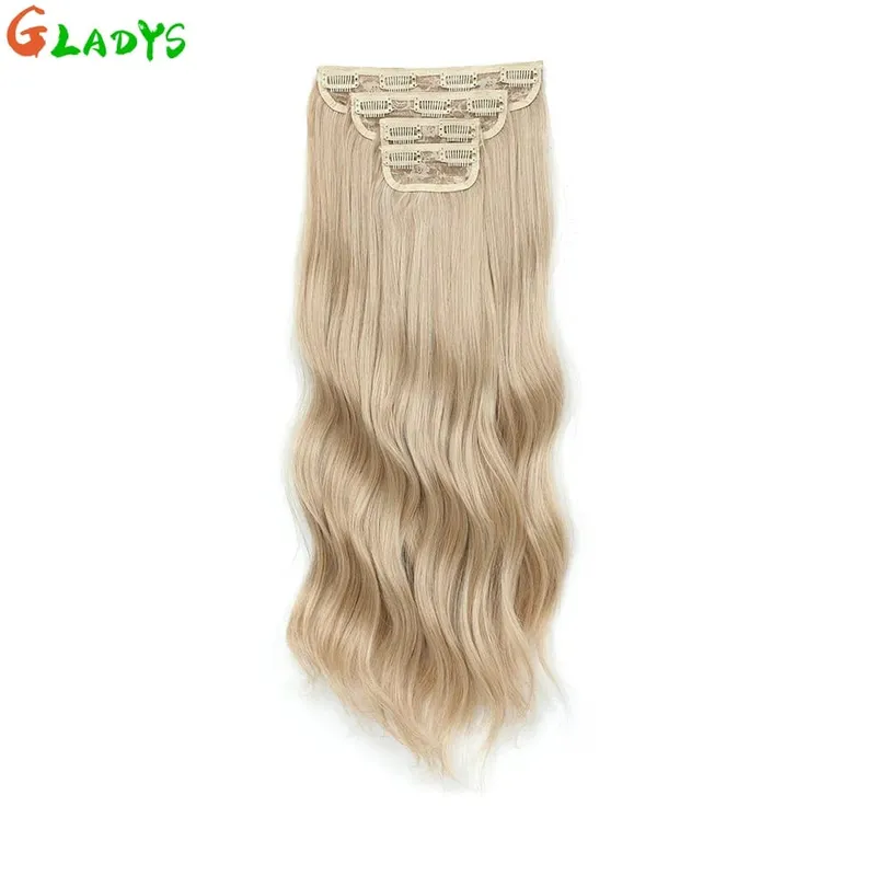 Gladys 220g/4Pcs 11 Clips Ins Ombre Grey Synthetic Hair Extensions 22 Inch Body Wave Ombre Brown Clip Ins Daily Use Hair Pieces