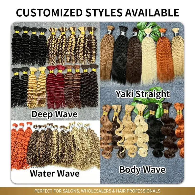 Inget inslag vietnamesiskt hår Mänskligt hår Bulk 613 100% Virgin Remy Rakt hår Bulk 99j Real Natural Hårförlängning Grått blont hår