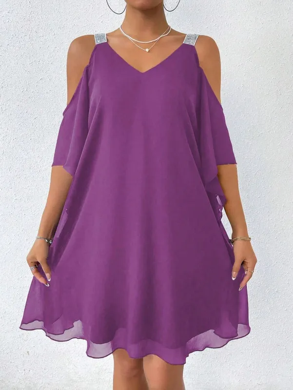 Women's V Neck Puff Sleeve Sequin Dress Fashion Party Gown Casual Life & Gathering Wear Elegant Evening