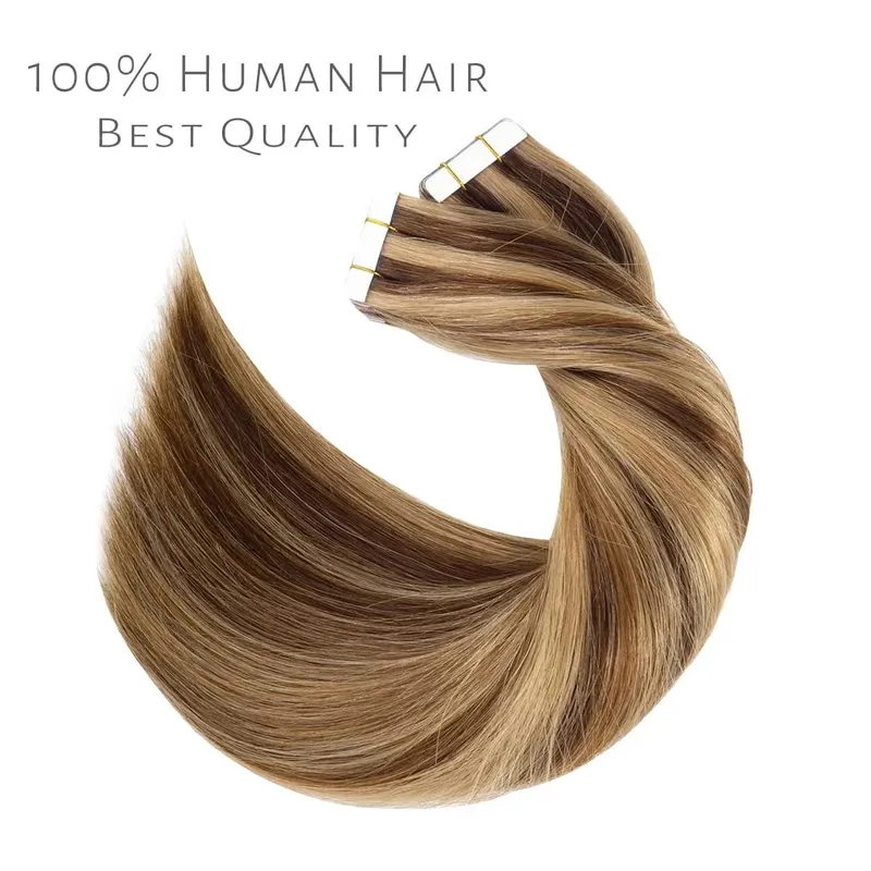 Tape In Hair Extensions Human Hair 50G 20Pcs #4/27 Highlight Color Tape Ins Straight Double Sided Skin Weft Remy Human Hair Tape