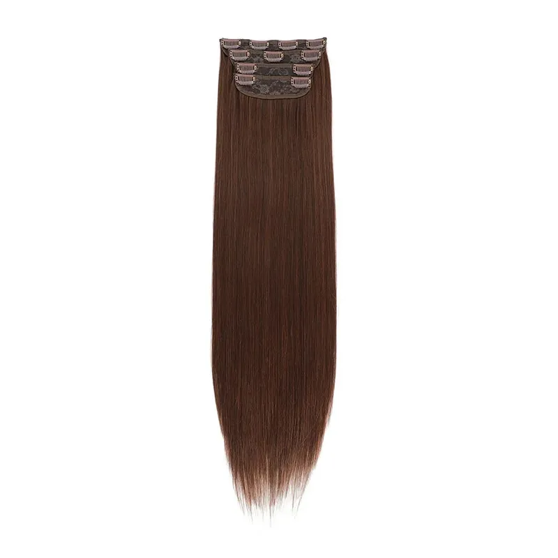 Straight High Temperature Fiber 11 Clips Ins Hair Extensions 24 Inch Orange Brown Synthetic Hair Daily Use Hair Pieces For Women