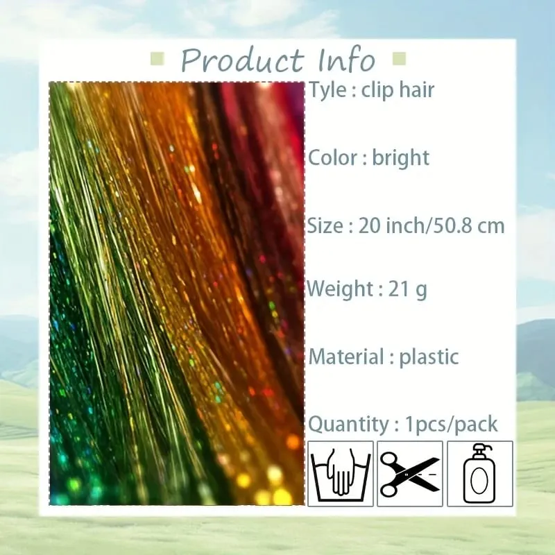 20-inch 6-clip synthetic fibers hair extensions glittery fairy hair extensions sparkly horse hair shimmering set for horse