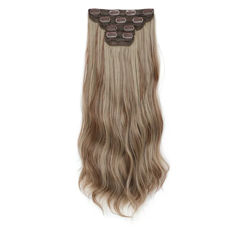 24Inch Clips Body Wave Bundle Ombre Grey Blonde P27/613 4Pcs/Lot Clip In 220g Ombre Brown 6# High Temperature Bio Synthetic Hair