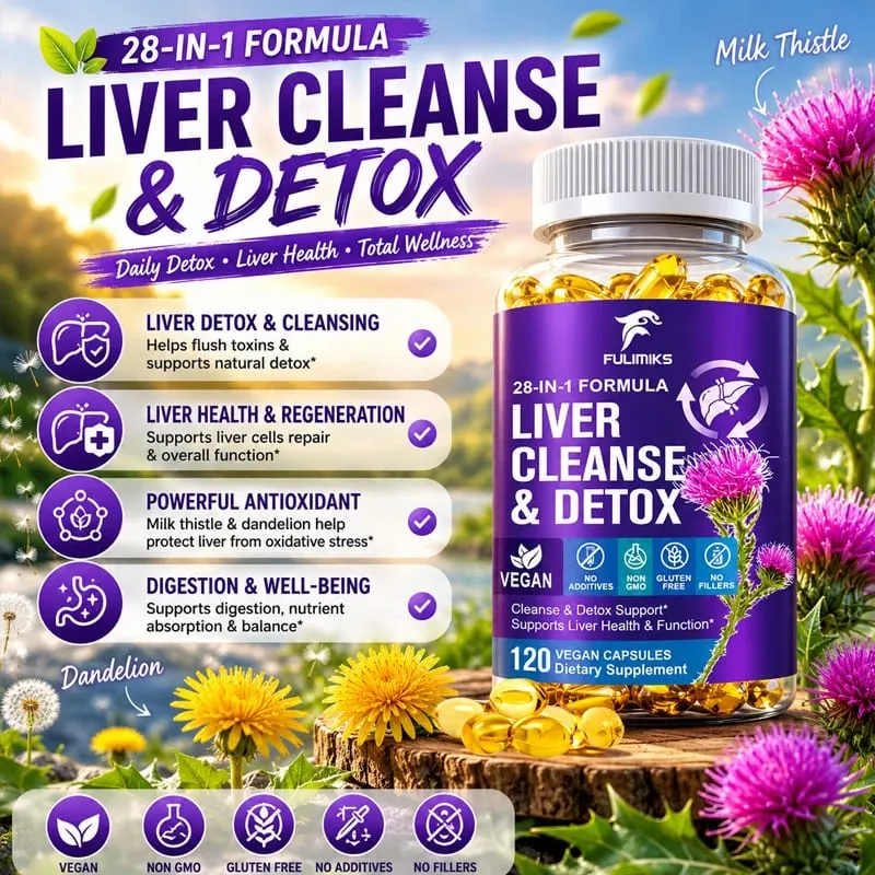 Liver Cleanse & Detox Capsules with Milk Thistle & Dandelion for Toxin Removal & Liver Regeneration Digestion Kidney Health