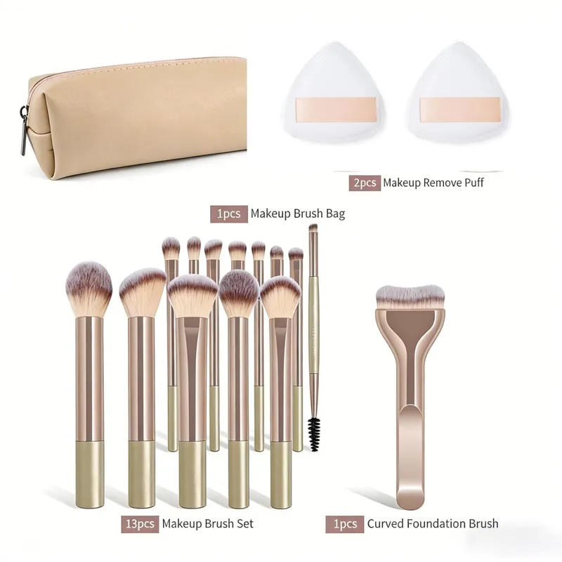 17Pcs Makeup Brush Set with Powder Puff Soft Foundation Blush Contour Powder & Eyeshadow Brushes Professional Cosmetic Tool