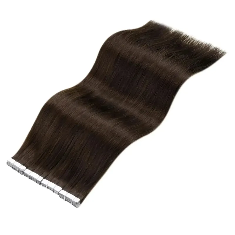 Dark Brown Tape In Hair Extensions Human Hair 20pcs 100% Remy Human Hair Straight Seamless Invisible Tape In Hair Extensions