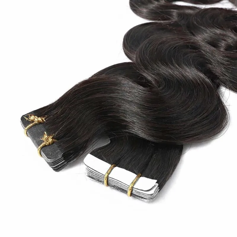 Tape In Hair Extensions Human Hair Body Wave Remy Tape Ins Human Hair Extensions Natural Black Extension Seamless Skin Weft 50G — image 4