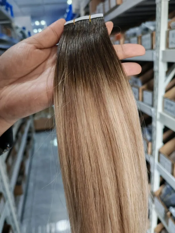 Moresoo Tape in Human Hair Extensions Silky Straight Natural Brazilian Hair 100% Real Double Sided Tape in Hair Extensions