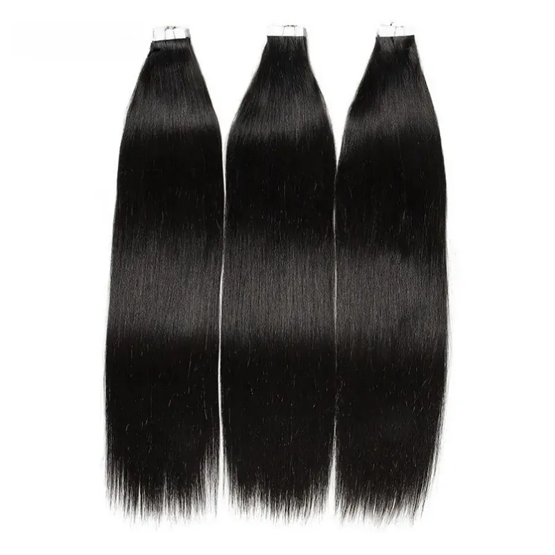 Straight Tape In Hair Extensions Remy Brazilian Hair Extensions Tape Ins For Women Natural Black 16-26 Inches 20Pcs 50G/Pack