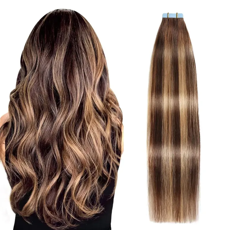 Tape in Hair Extensions Human Hair Invisible Tape in Extensions Dark Brown Hair Extensions Tape in Real Human Hair #2 20pcs 50g
