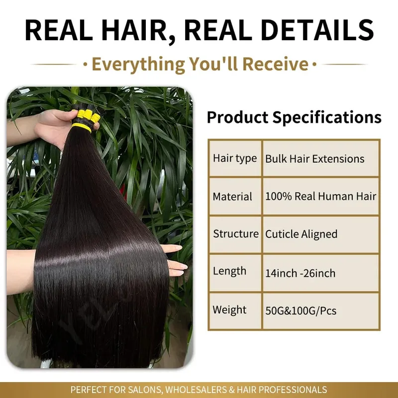Inget inslag vietnamesiskt hår Mänskligt hår Bulk 613 100% Virgin Remy Rakt hår Bulk 99j Real Natural Hårförlängning Grått blont hår