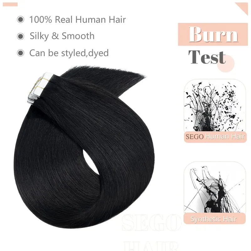 #1B Natural Color Tape in Hair Extensions Human Hair Natural Black Straight Remy Human Hair Extensions