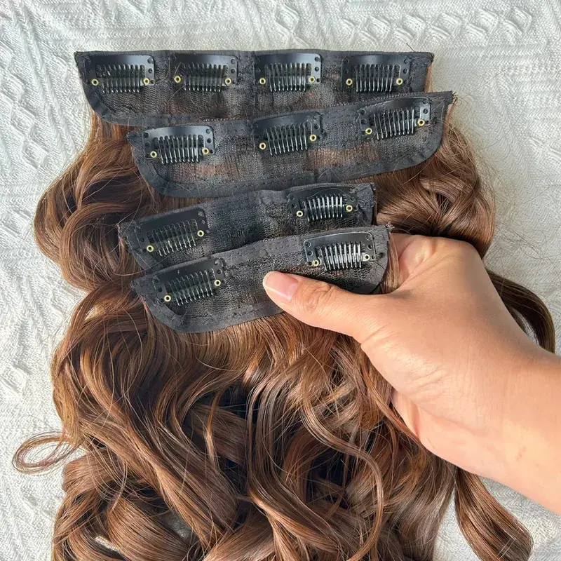Synthetic 20 Inch Long Curly Clip In Hair Extensions 4pcs/set Bouncy Wavy Fake Hair Black Blonde Suitable For Women To Wear — image 4