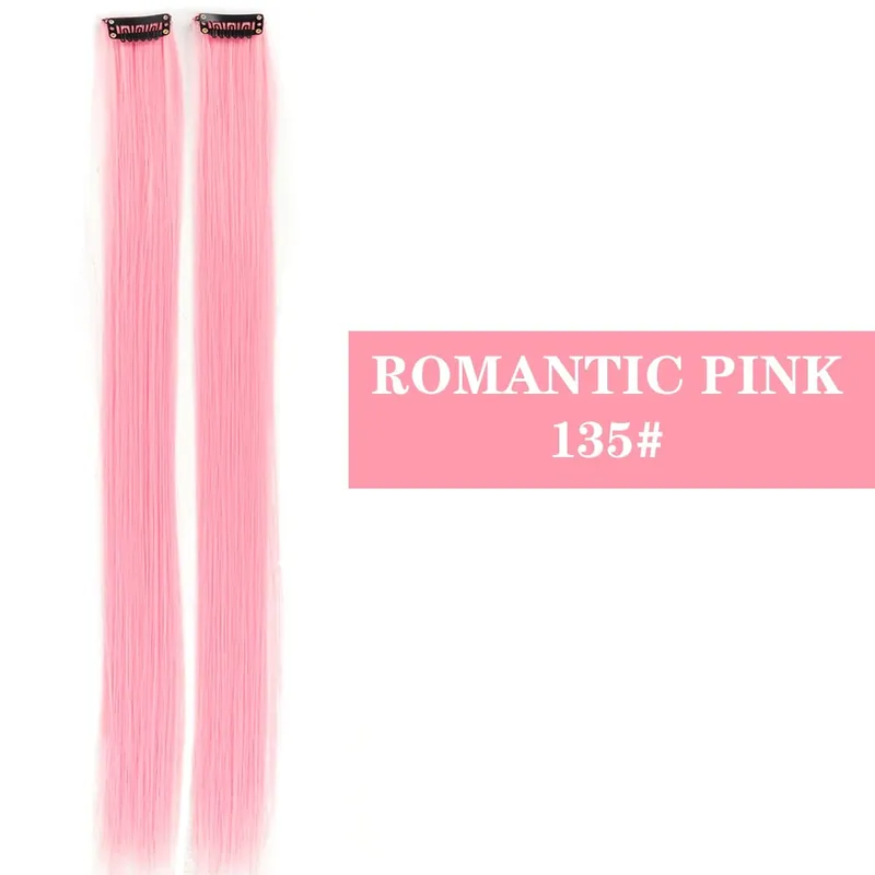 Synthetic 2 Pieces 20inch Colored Clip in Hair Extensions Long Straight Pink/Blue/Purple Halloween/Christmas Wig