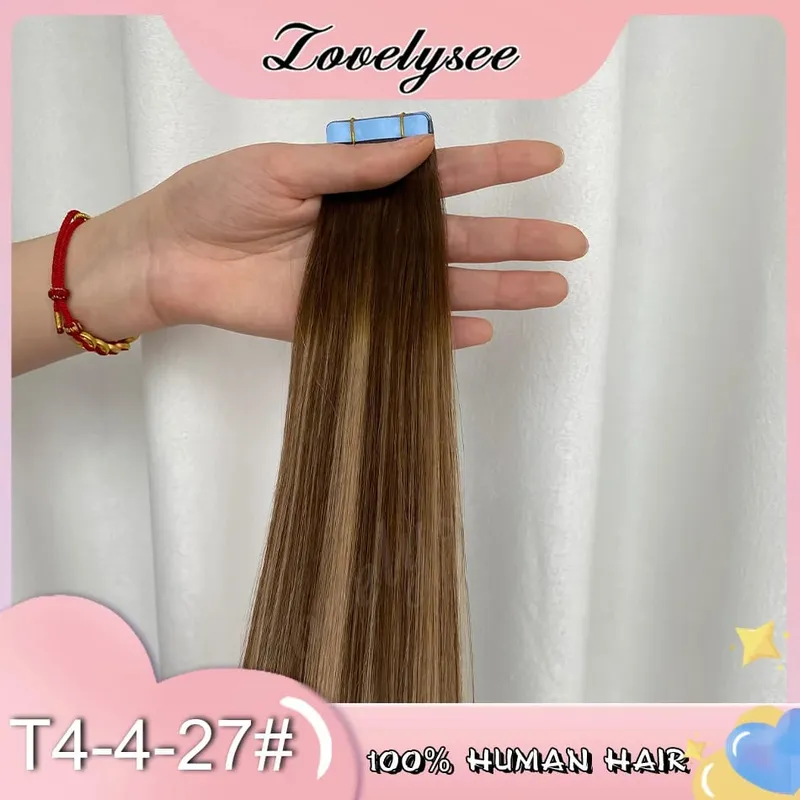 Balayage Tape In Hair Extensions Human Hair 100% Remy Hair Straight Seamless Invisible 20Pcs/40Pcs Tape Ins Human Hair Chick End