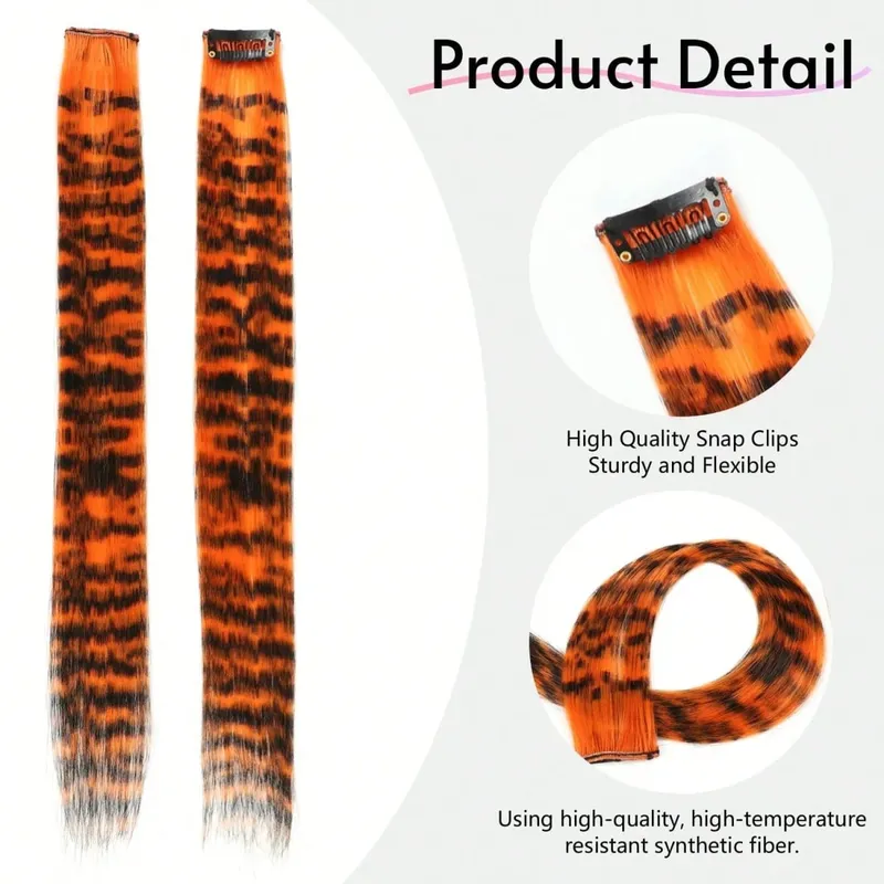 1pc/2pcs/3pcs/4pcs/6pcs/8pcs18" Long Straight Zebra Print Synthetic Feather clip in Hair Extensions Ideal Halloween Christmas