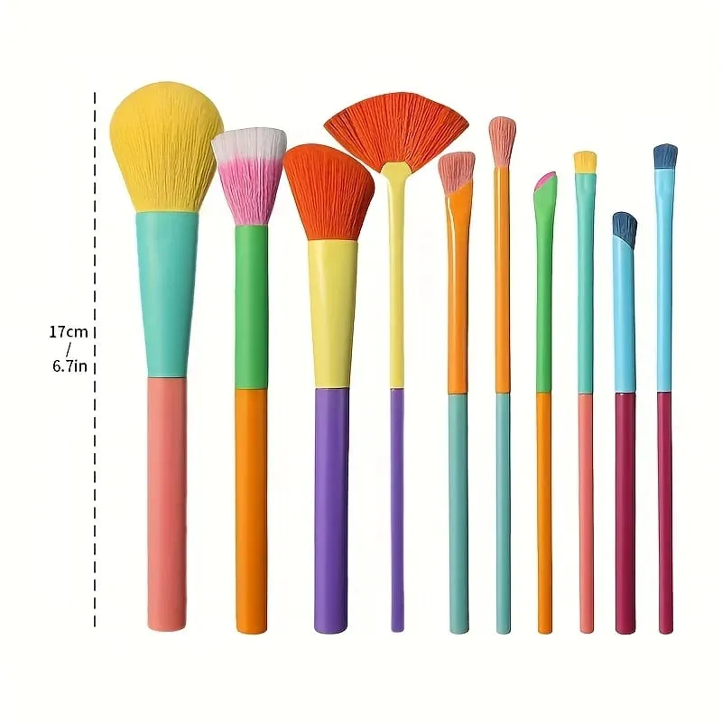 10 ultra-soft rainbow makeup brushes including brushes for foundation eyeshadow blush and eyebrows/lips