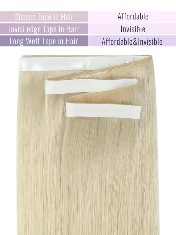 Moresoo Tape in Weft Hair Extensions Genius Weft 50G One Piece Long Tape Weft Invisible Skin Wef Human Hair Extensions Natural