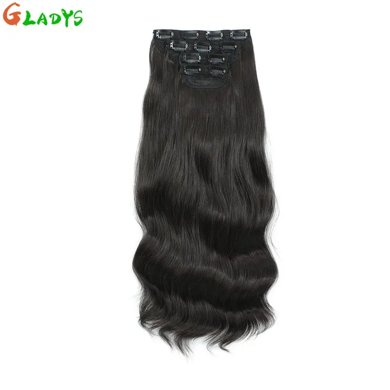 Ombre Clip Ins Synthetic Hair Extensions High Temperature Fiber Body Wave Brown 11 Clip Ins Daily Use Hair Piece Extensions