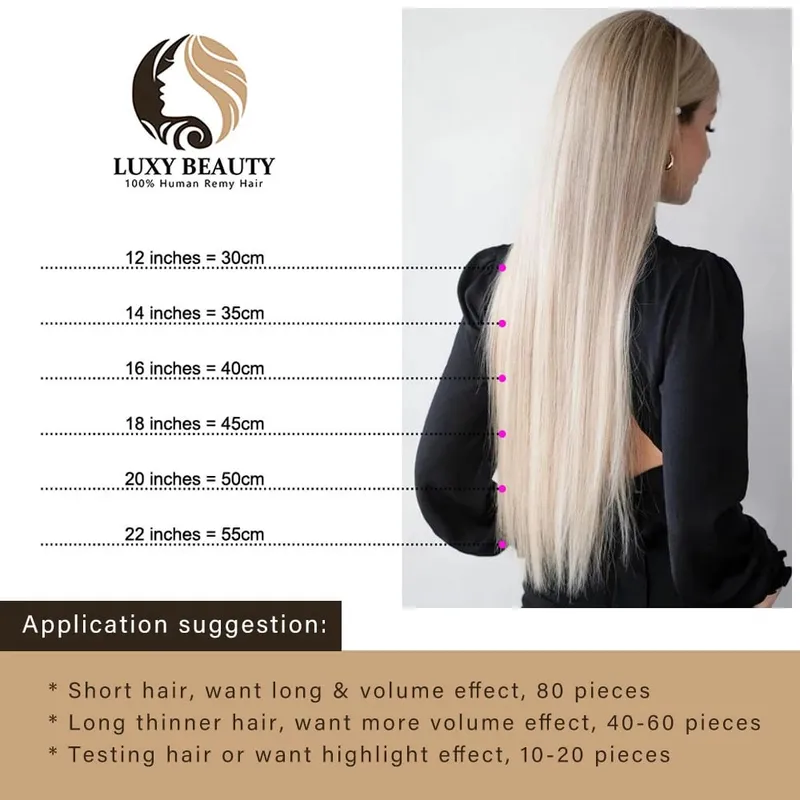 Fita balayage longa e reta em extensões de cabelo, cabelo humano real, sem costura, trama de pele, fita pu, cabelo natural, preto, marrom, loiro, 20 peças