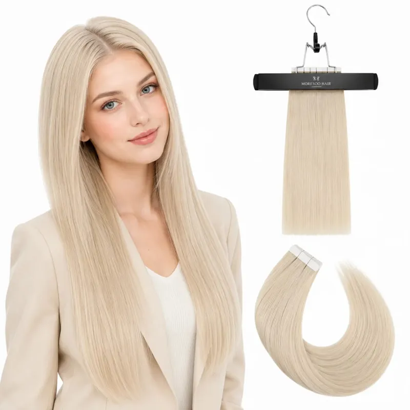 Moresoo Double Sided Tape in Hair Extensions Remy Straight for Woman 100% Real Natural Brazilian Human Hair Extensions Tape Ins