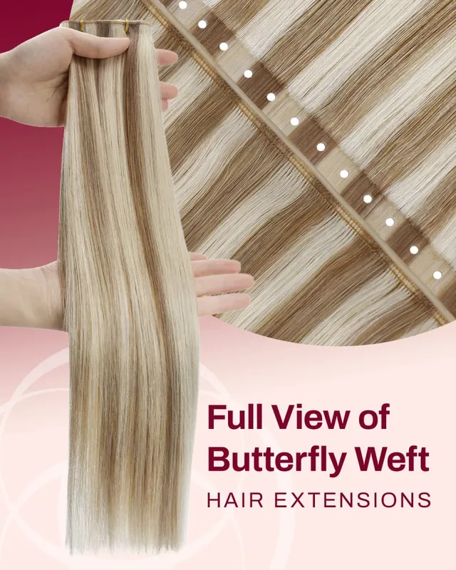 Moresoo Butterfly Weft Human Hair Extensions PU Hole Straight Extensiones De Cabello Humano Pu Hole Weft for Women and Party