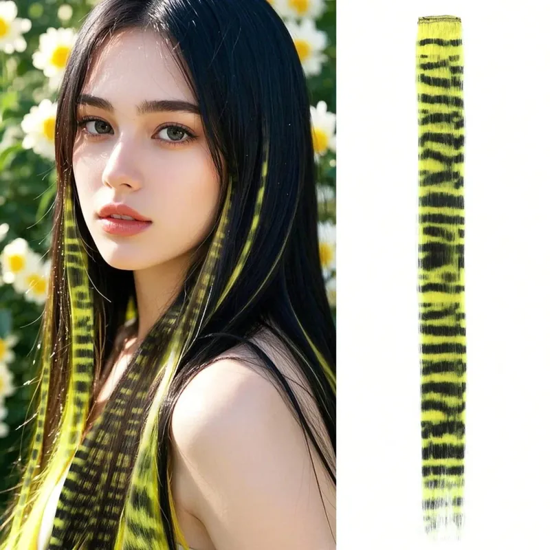 1pc/2pcs/3pcs/4pcs/6pcs/8pcs18" Long Straight Zebra Print Synthetic Feather clip in Hair Extensions Ideal Halloween Christmas