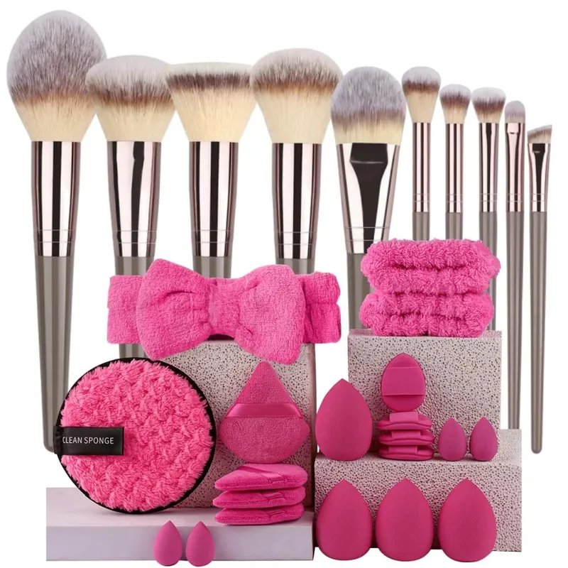 Premium Makeup Brushes Set Including Makeup Brushes Hairband Wrist Sponge Ball Powder Puff Silicone Cleaning Makeup Brush Tool