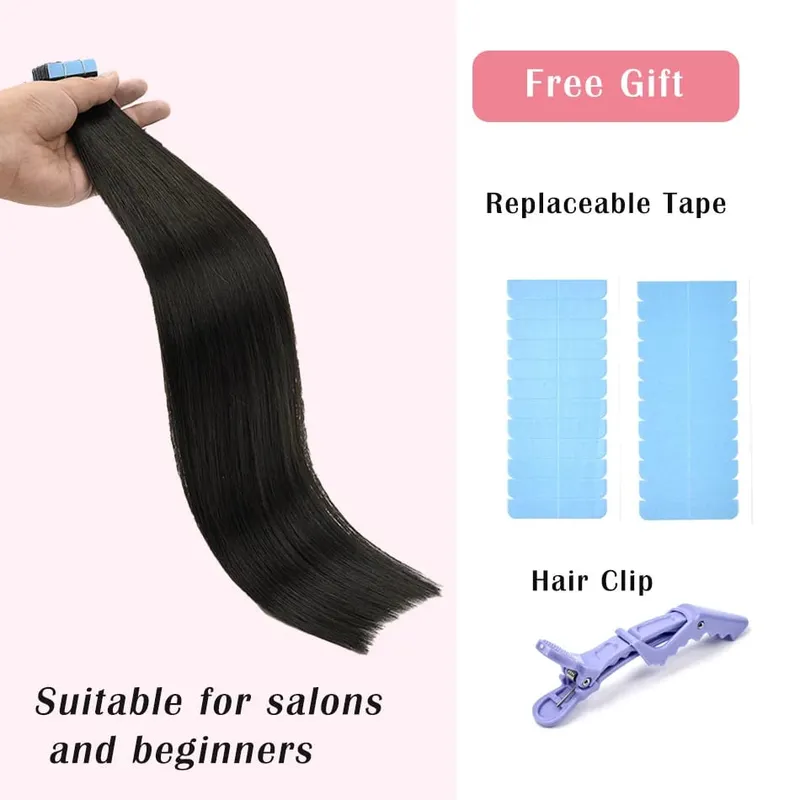 Tape in Hair Extensions Human Hair Remy Tape Ins Human Hair Extensions Seamless Silky Straight Skin Weft for Length and Volume