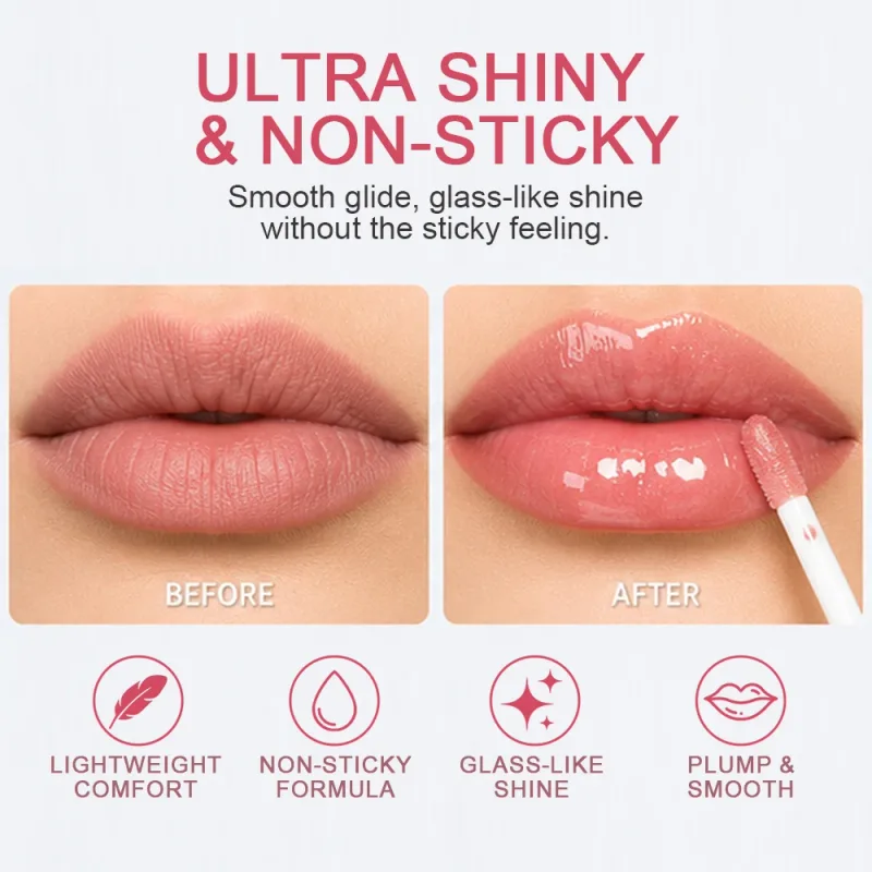 Shimmer Lip Gloss 12 Shades Glass High Shine Μη κολλώδες Ενυδατικό Μακιγιάζ χειλιών που γεμίζουν μεγάλη διάρκεια