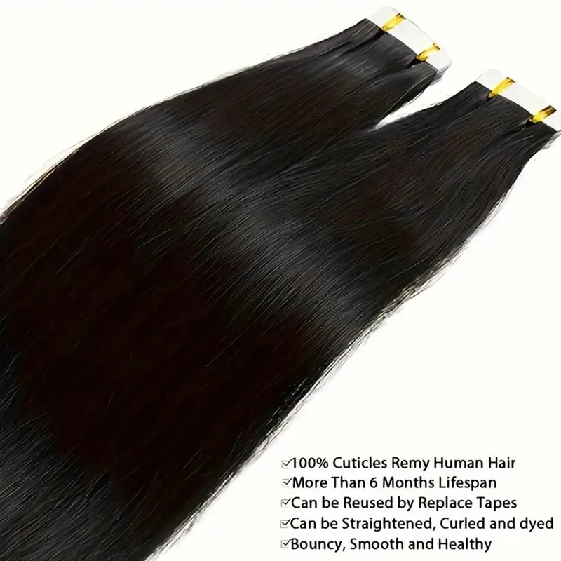 Tape in Hair Extensions Straight Human Hair Remy Tape in Human Hair Extension Natural Color Seamless Silky Straight Skin Tape In