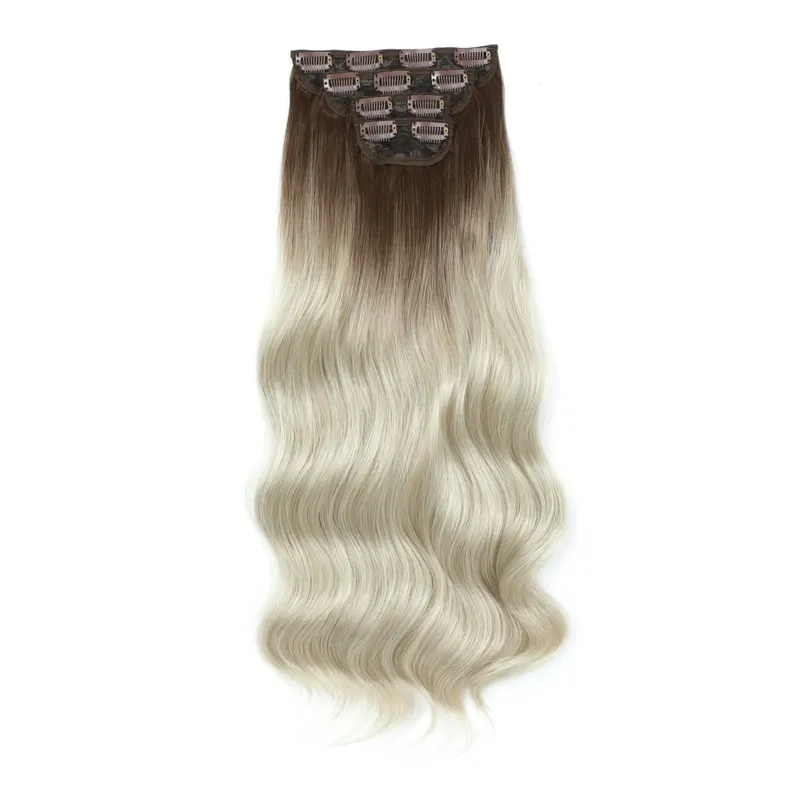 24Inch Clips Body Wave Bundle Ombre Grey Blonde P27/613 4Pcs/Lot Clip In 220g Ombre Brown 6# High Temperature Bio Synthetic Hair