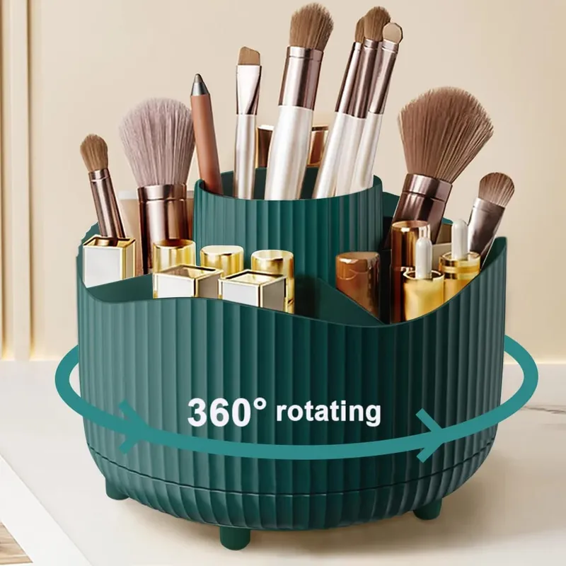 360° Rotating Makeup Organizer Makeup Holder Cosmetic Storage with 5 Compartments Multi-Functional Holder for Brushes Pen