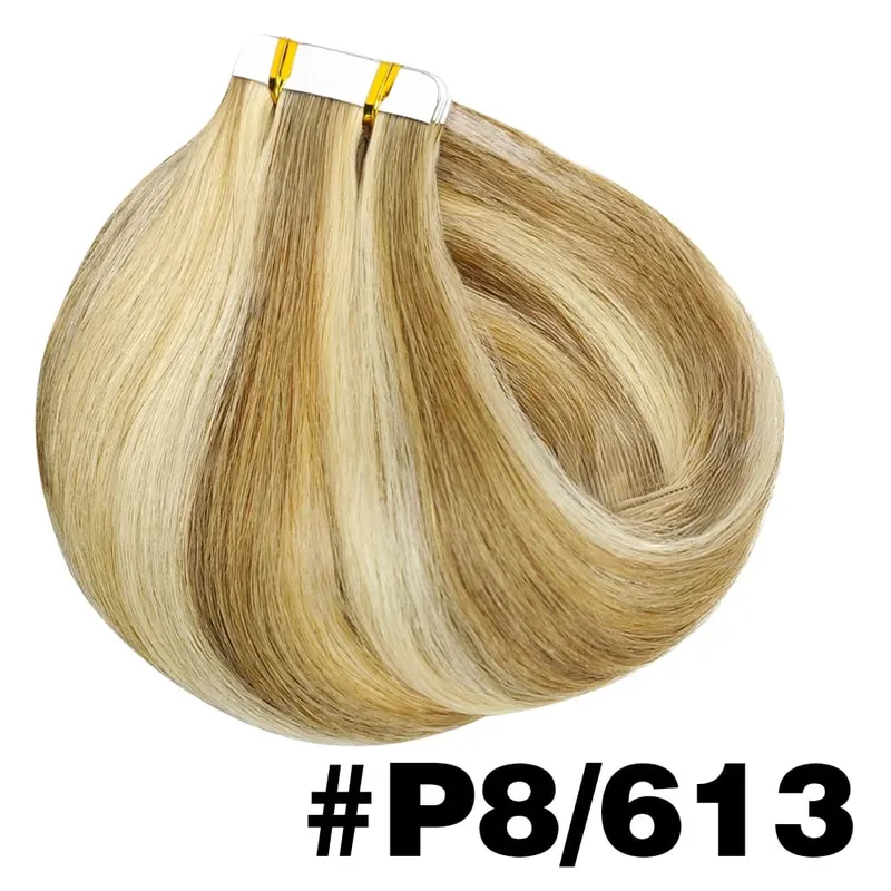 Straight Tape in Hair Extensions 100% Human Hair Seamless Invisible Straight Skin Weft 20pcs/50g Tape in Hair Extension For Wome