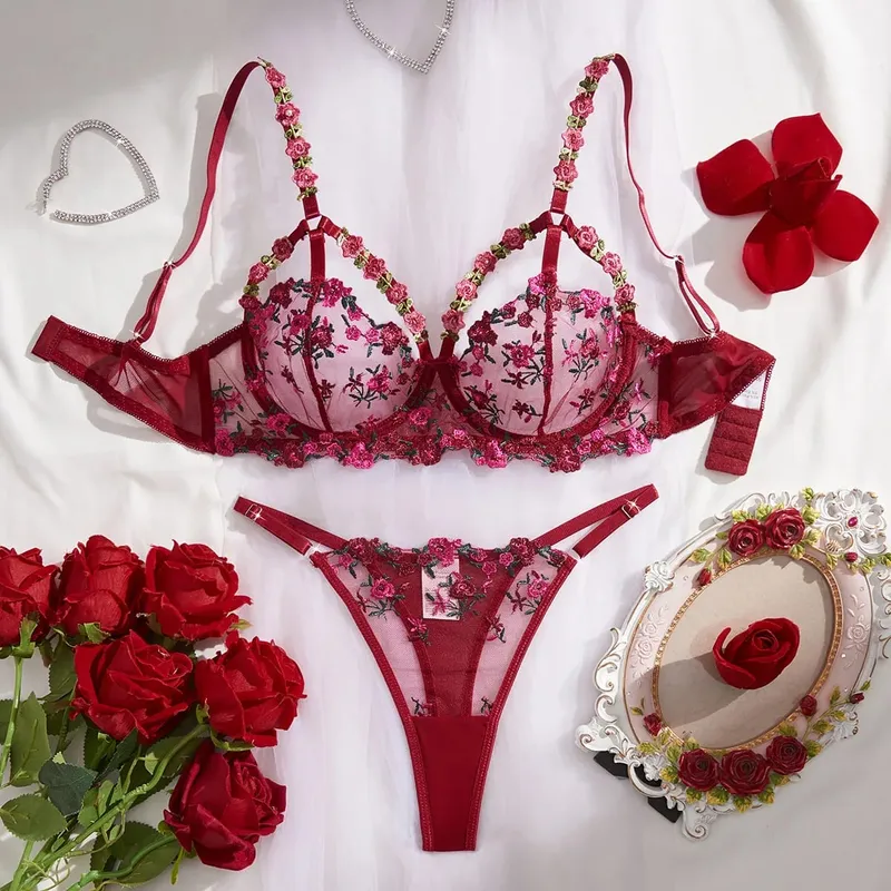 Women Underwire Push Up Lingerie Set Breathable Mesh Bra Panty 2 Piece Lightweight Soft Comfortable Underwear
