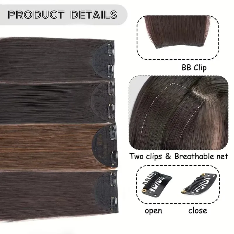 Seamless Synthetic Clip Ins Bangs Hair Extension With Secure BB Clips Thick Lining of Hair Top Side Cover Hairpieces for Women